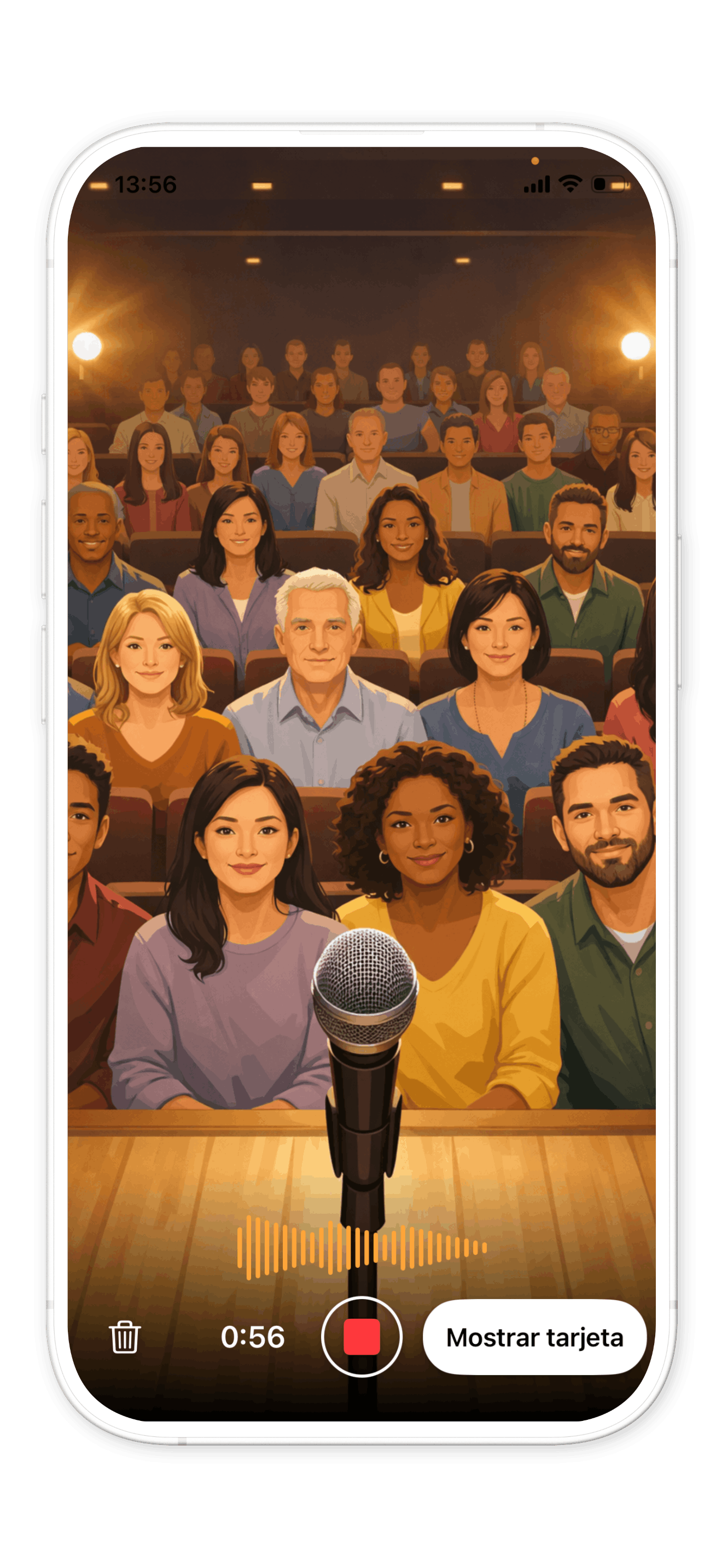Babli app showing public speaking practice with audience feedback.