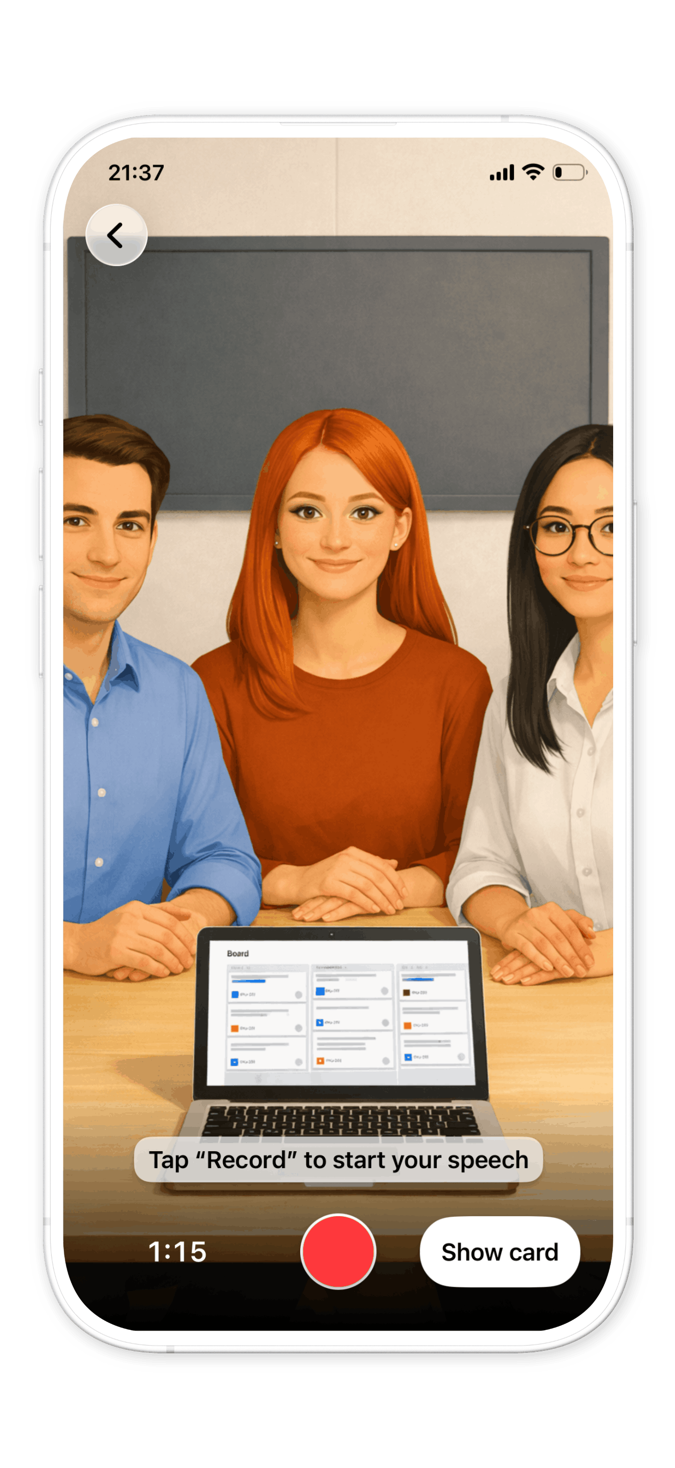Babli app showing Career and Leadership speaking practice scenarios