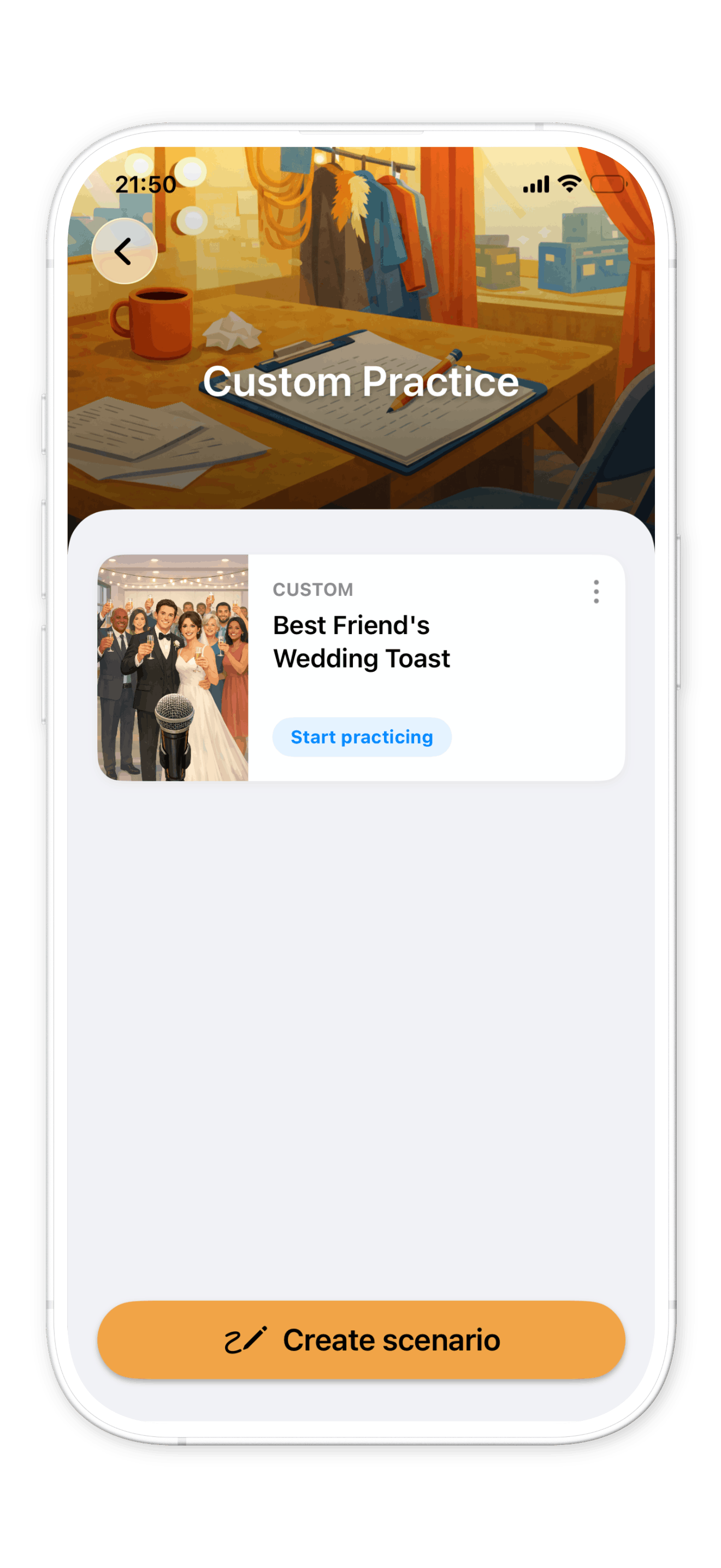 Babli Custom Practice public speaking scenario on iPhone